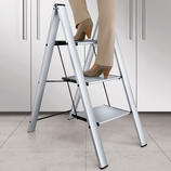 Italian Aluminium Step Ladder Safer (and prettier): With extra deep steps. But still folds down to a thin 1 2/3&rdquo;.