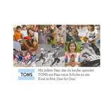  With his &ldquo;One for OneTM&rdquo; project company founder Blake Mycoskie donates a pair of shoes to a needy child for each purchased pair.