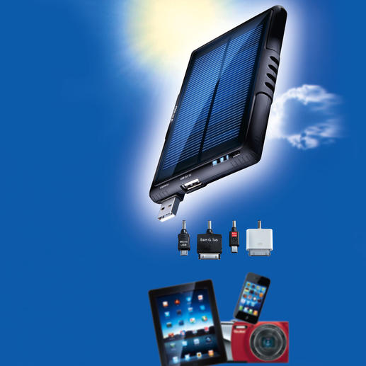 Solar Battery Pack For your mobile phone, camera, tablet PC, etc. Twice the charging current as comparable devices.