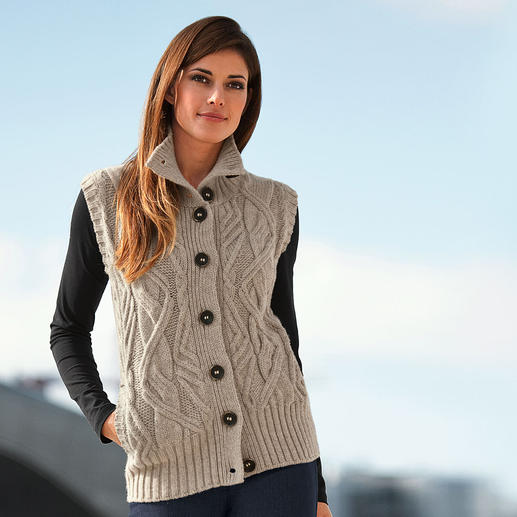 Fisherman Knit Waistcoat Traditional Irish knitting art &ndash; now in a cuddly soft version.
