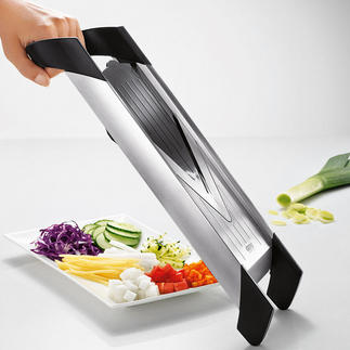 Professional V-Slicer Produce precise discs, strips,dice & julienne strips. Quick & easy. Perfect for large quantities.