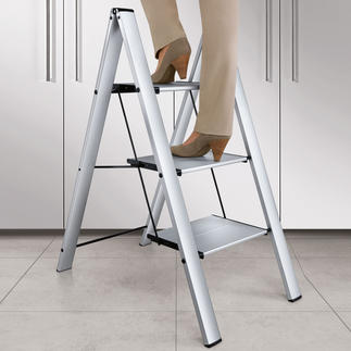Italian Aluminium Step Ladder Safer (and prettier): With extra deep steps. Yet collapsible to a thin 4cm (1.6").