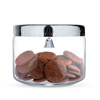 Alessi Cookie Jar Glass jar with tightly closing stainless steel lid keeps biscuits fresh - and protected thanks to the bell.
