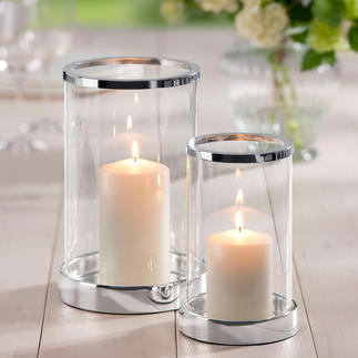 Silver-Plated Lantern, incl. candle Brilliant crystal glass in a classic cylinder shape. Base and edge luxuriously adorned with silver plating.