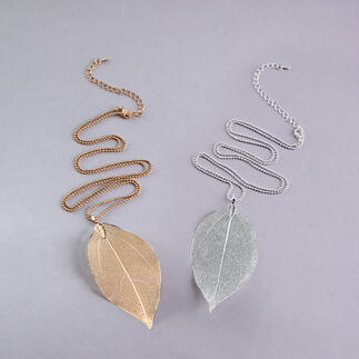 Bodhi Leaf Necklace Designed by nature: The leaf of the bodhi tree. Gold- or silver-plated. Each necklace is unique.