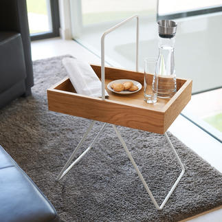 Tray Table Emil Trendy retro design, awarded “FORM 2017”. Made of precious oak and aluminium.