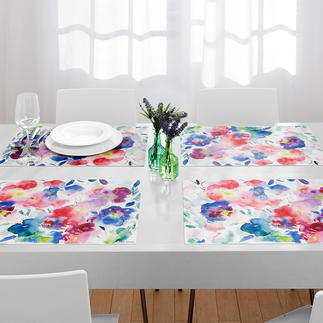 Watercolour Placemats, Set of 6 Placemats with trendy floral motifs. Lastingly beautiful and robust, a friend for every day.