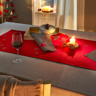 Star Magic Table Runner and Placemats Worked in two layers, with elaborate star embroidery and breakthrough pattern.