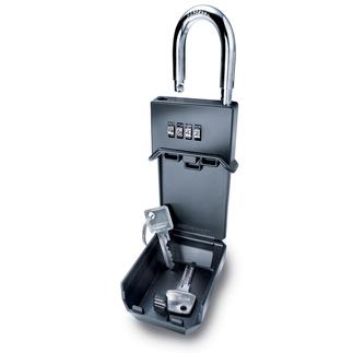 Key Safe Solid. Weatherproof. Shaped like a padlock, so it can be mounted almost anywhere.