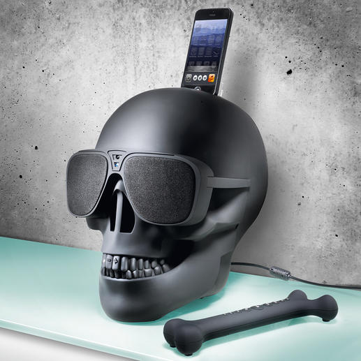 True to the skull design: The cool remote control (supplied) is shaped like a bone. True to the skull design: The cool remote control (supplied) is shaped like a bone.