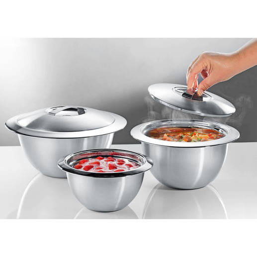 Stainless Steel Thermo Bowls with lid Double walled stainless steel keeps your food hot or cold for longer. Pleasantly affordable.
