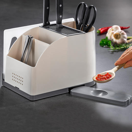 Kitchen Tool Organiser Knife block and clever utensil caddy in one. Exclusive to Pro-Idee.