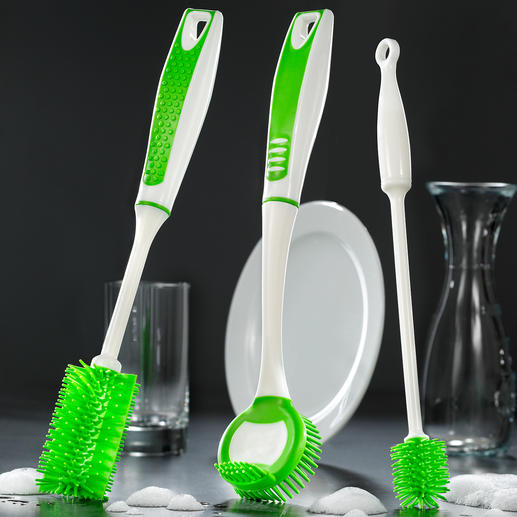 Silicone Washing Up Brushes, Set of 3, Green Strong against dirt, but gentle on coatings.