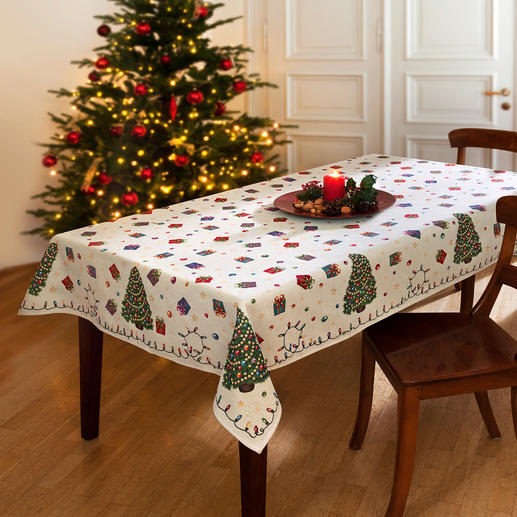 Nostalgic Christmas Table Linen With childhood whimsy. Colourful but not too garish.