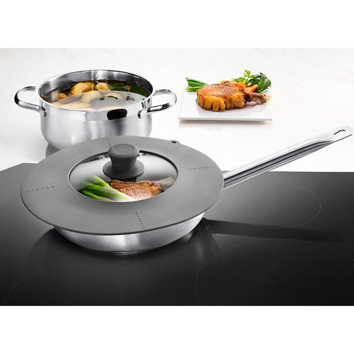 7-in-1 Universal Lid Fits all pots and pans from 16 to 28cm (6″ to 11″) in diameter.