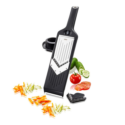Compact V-grater All the advantages of a classic V-grater – yet can be stored in the smallest of spaces.
