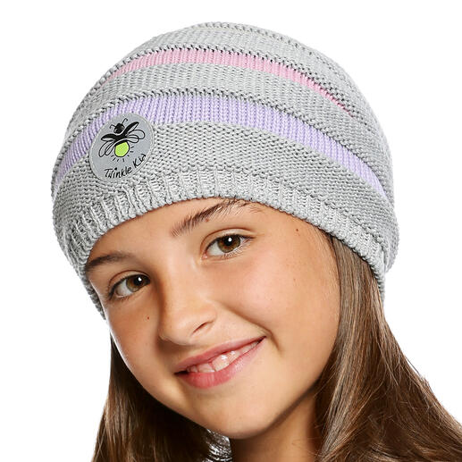 Twinkle Kid® Reflector Beanie The knitted beanie effect is secured and cool. Easily visible in the dark, thanks to bright reflector fibres.