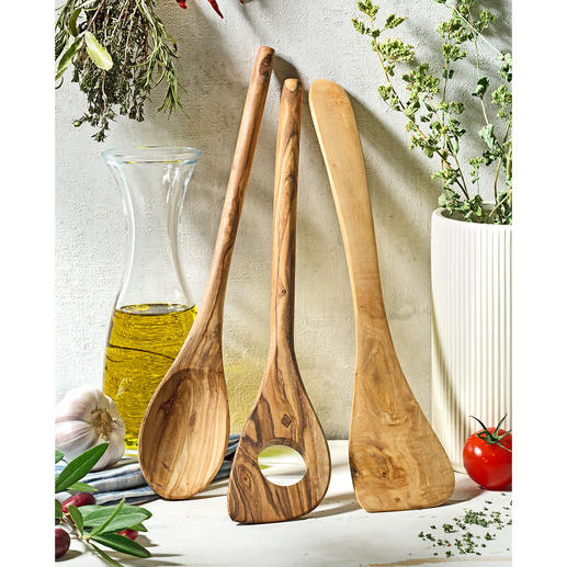 Olive Wood Cooking Utensils, Set of 3 Made by hand for lasting beauty. Protects delicate non-stick coatings.