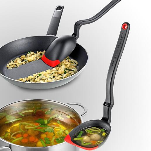 Simply turn the handle – and the cooking spoon becomes a ladle. Simply turn the handle – and the cooking spoon becomes a ladle.
