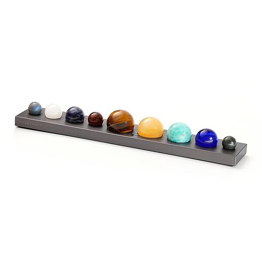 Sun or Planets from Gemstones on Aluminium Base The fascinating beauty of our solar system – handcrafted from solid, genuine gemstones.