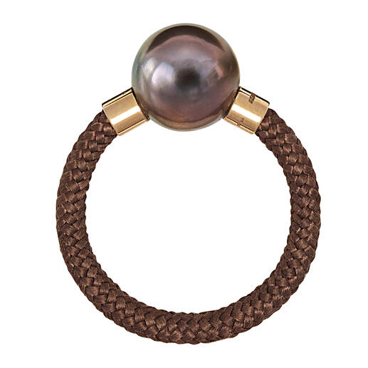 Tahiti Ring or Bracelet, Rose Gold Exquisite, modern design made of Tahiti cultured pearls, real gold, sterling silver and nylon.