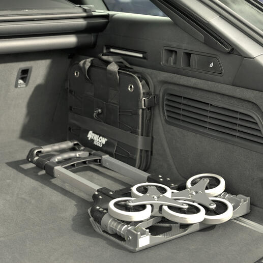 The cart folds itself in a jiffy and can be neatle stowed away in any narrow niche. The cart folds itself in a jiffy and can be neatle stowed away in any narrow niche.
