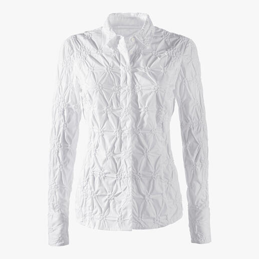 Embroidered Cambric Blouse Never iron it – please! Classic white blouse made from fine cambric, embroidered all over.