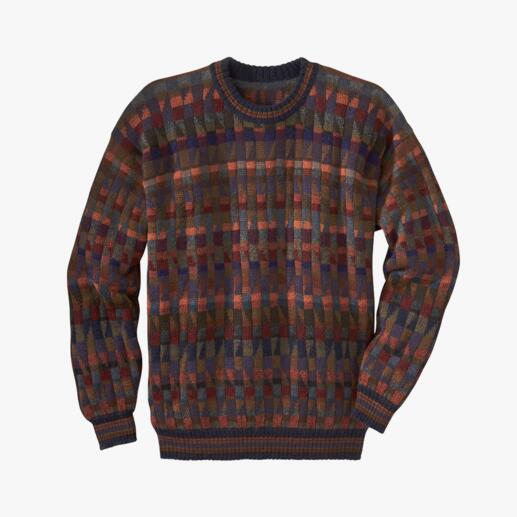 Alpaca Pullover “Mosaiko” A work of art made in the Andes from 100% alpaca. Hand-knit in 28 colours. This mosaic is not laid but knitted.