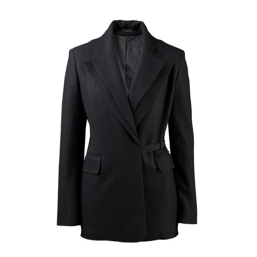 Strenesse Double Lapel Blazer and Midi Skirt A versatile ensemble with potential to become a wardrobe favourite: The black woollen suit by Strenesse.