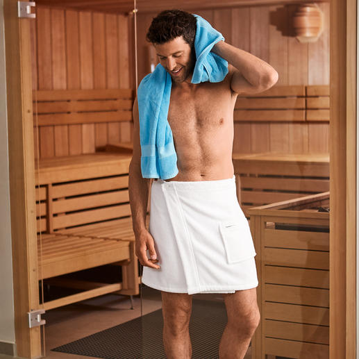 Sarong de sauna Taubert and Kilt No more accidental falling open: The slip-proof sauna sarong and kilt with three fasteners.