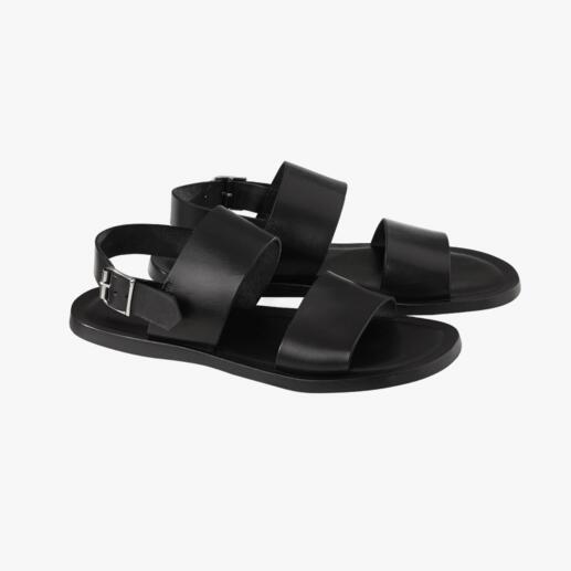 Calfskin Leather Sandals Soft calfskin leather. Seamlessly integrated shock-absorbing footbed. Adjustable heel strap.