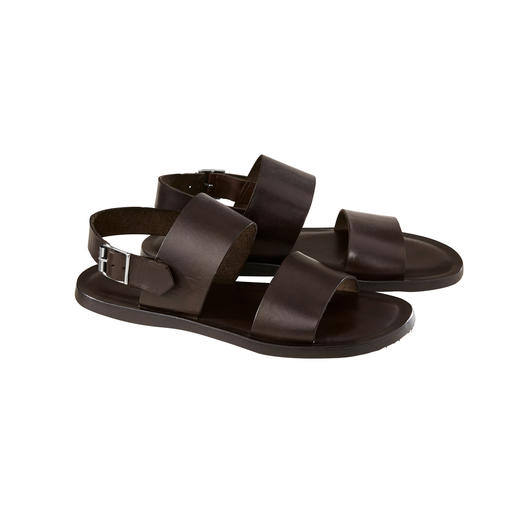 Calfskin Leather Sandals Soft calfskin leather. Seamlessly integrated shock-absorbing footbed. Adjustable heel strap.