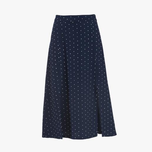Polka Dot Midi Skirt Modern midi length. Fashionably immortal polka dot design. Lightweight, wrinkle-free material.