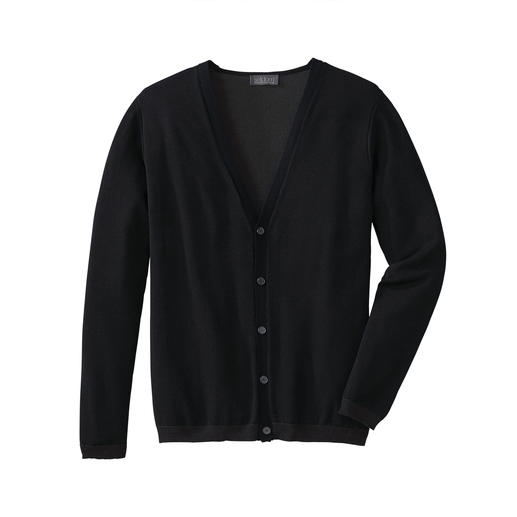 Seldom Double-Faced Cardigan On the outside the warmth of merino wool; on the inside the softness of GIZA cotton.