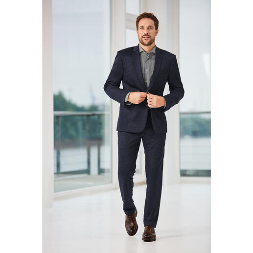 Super 120 Jersey Sports Jacket or Trousers Comfortable jersey suits are rarely this fine or stylish. Made of Italian Super 120 virgin wool.