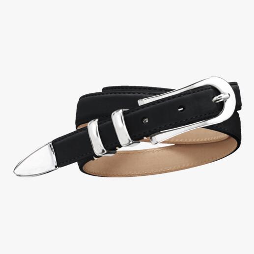 3⁄4" Basic Belt Made from soft velours leather with feminine metal embellishments. Perfect with sporty and elegant outfits.