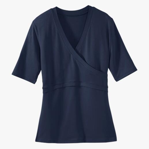 “Wrap” Top, short sleeves At last – a wrap top that fits perfectly. Its secret: A mock wrap design without annoying ties.