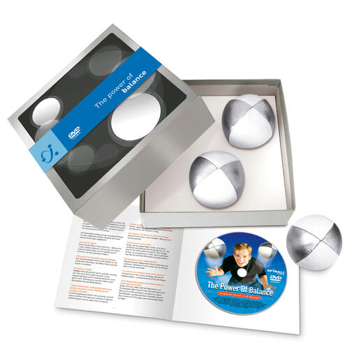 Your juggling set comes in a gift box – including a DVD and a 10-page leaflet.